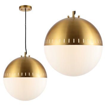 Remy 15.75" Adjustable Iron/Glass Art Deco Mid Century Globe LED Pendant - JONATHAN Y